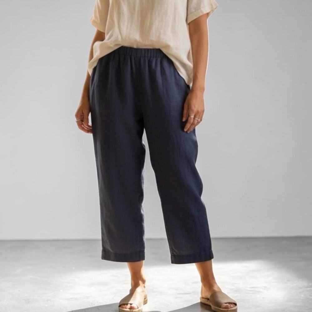 J. Jill  Sz S Petite 100% Linen Pants Pull-on Wide Leg Cropped Minimalist Basic